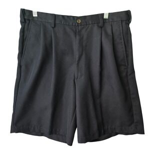Haggar Mens Pleated Black/Navy Shorts Size 34 Polyester Casual Golf Travel
